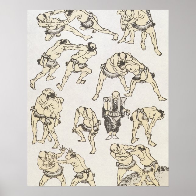 Manga: studier av gester och utfall av brottning poster (Framsidan)