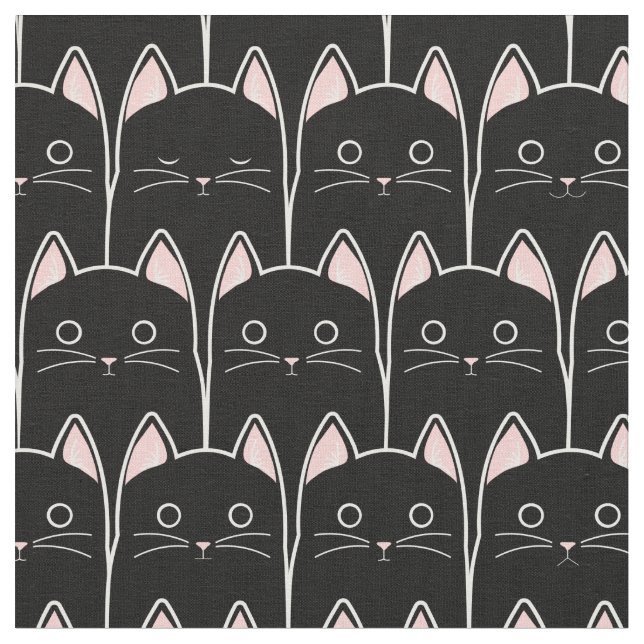 Många Svarta katter Mönster Tyg (Närbild)