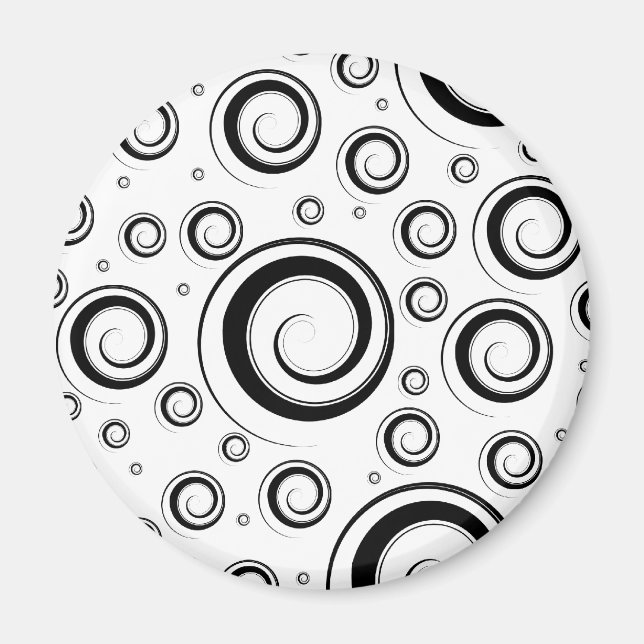 Många Swirls Black and White Magnet (Framsidan)