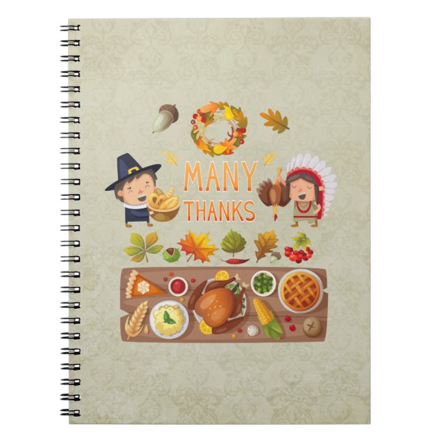 Många tack till Pilgrim och Native Thanksgiving Fe Anteckningsbok Med Spiral (Framsidan)