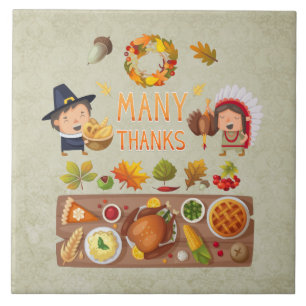 Många tack till Pilgrim och Native Thanksgiving Fe Kakelplatta