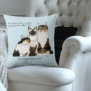 Många tassar rolig klimakterie katt dam humor blå kudde