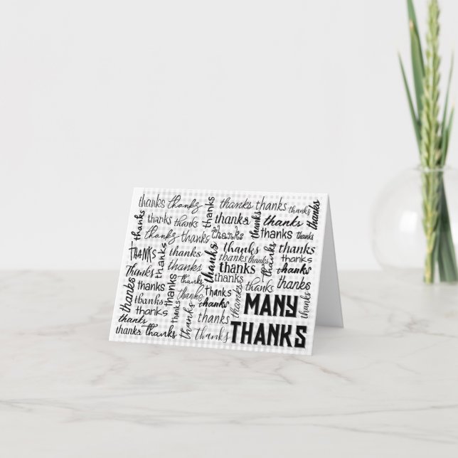 Många THANKS Ord Cloud On Gingham Tack Kort (Framsida)