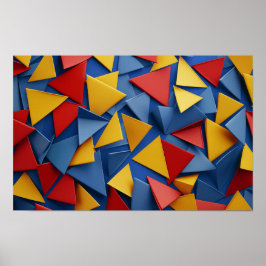Många trianglar i rött, gult och blått poster