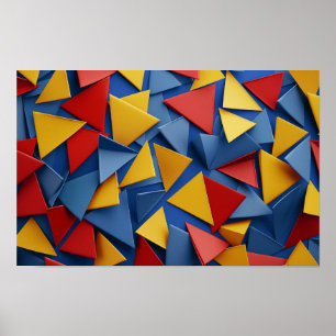 Många trianglar i rött, gult och blått poster