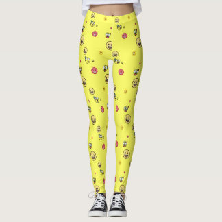Många typer av uttryckssymboler på ljusa gulters b leggings