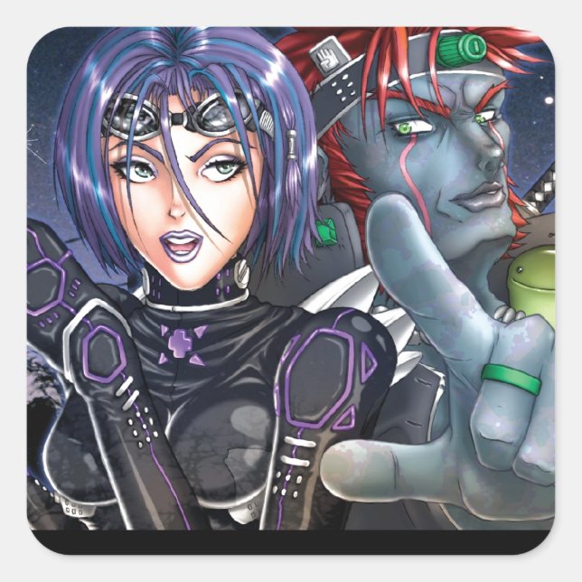 Manga Warriors Fyrkantigt Klistermärke (Framsida)