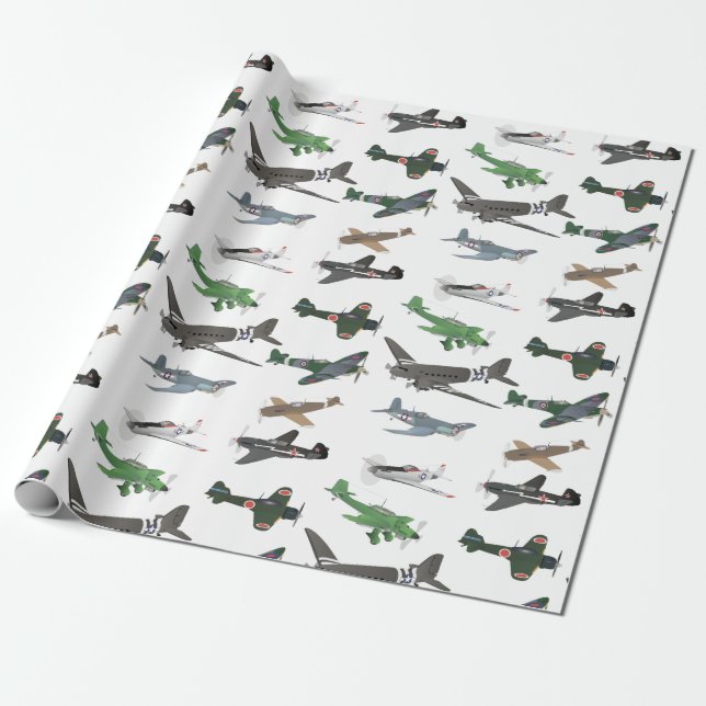 Många WW2-flygplan Mönster Presentpapper (Utrullad)