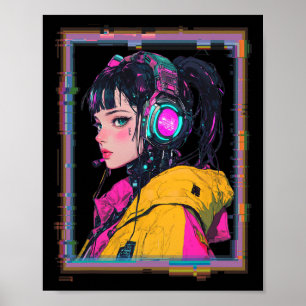 Mangacyberpunkspelarflicka poster