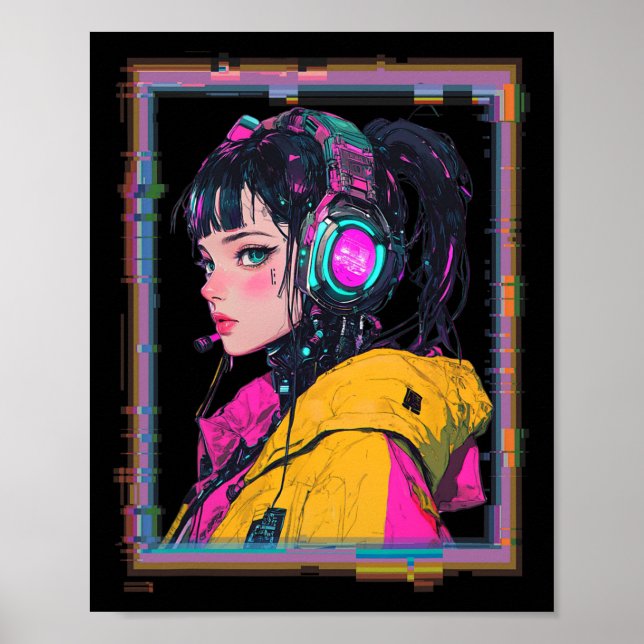 Mangacyberpunkspelarflicka  poster (Framsidan)
