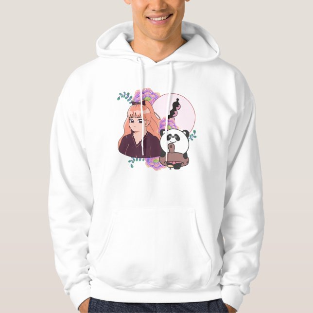 Mangaflicka och panda med benprotes hoodie (Framsida)