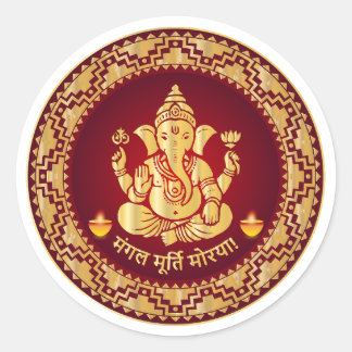 Mangalmurti Morya Traditionell Ganesha Runt Klistermärke