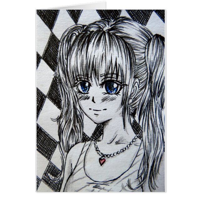 Mangamädchen mit blauen Augen Hälsningskort (Framsidan)
