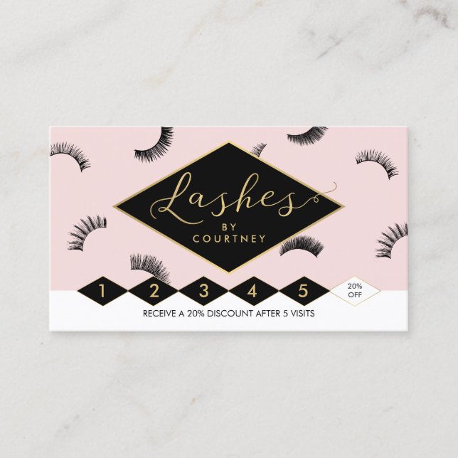 Mängder av Lash Salon Rosa/Black/Guld Loyalty Lojalitetskort (Framsida)