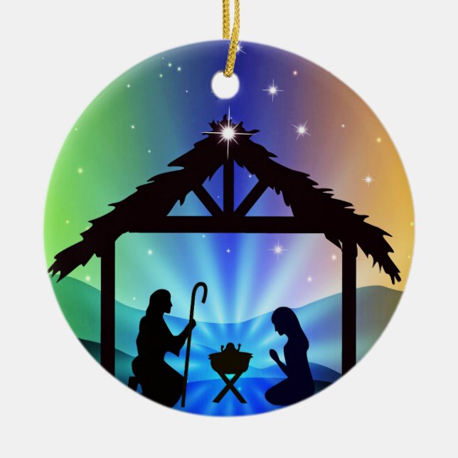 Manger Scene med Joseph och Mary Julgransprydnad Keramik (Framsidan)
