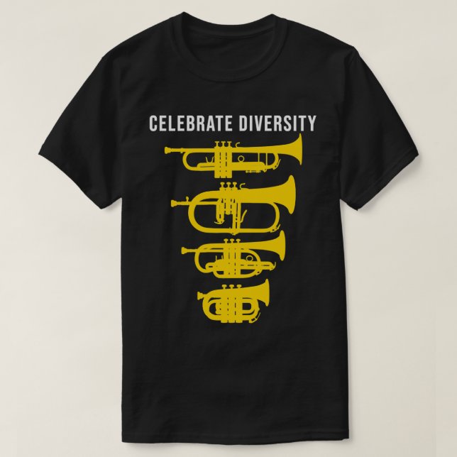 Mångfald i firas Den fantastiska trumpet flugelhor T Shirt (Design framsida)