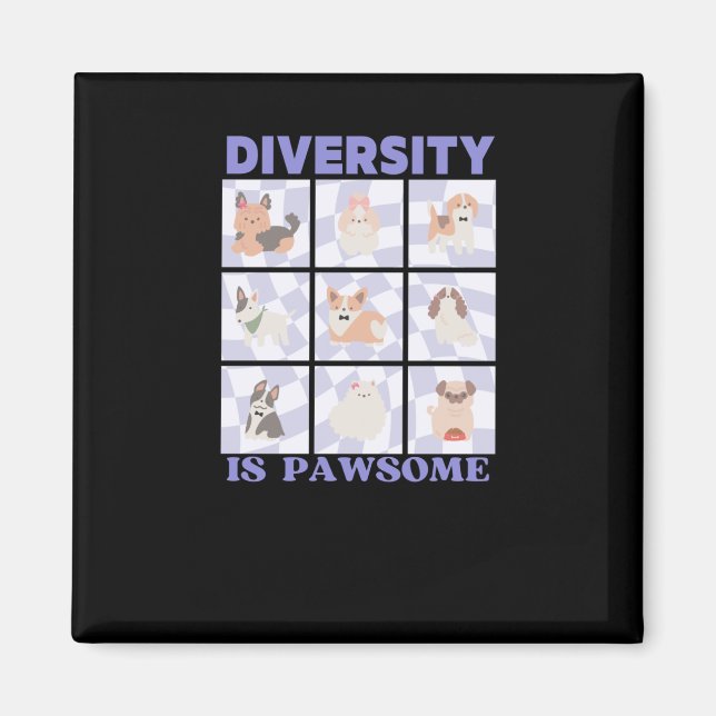 Mångfalden är Pawsome Cute Groovy Retro Vibes Hund Magnet (Framsidan)