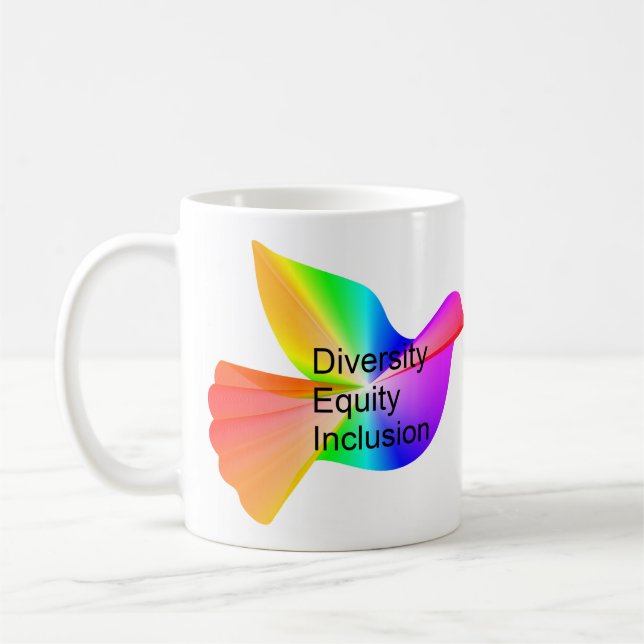 Mångfaldsintegrering med regnbågsfredsduva kaffemugg (Vänster)