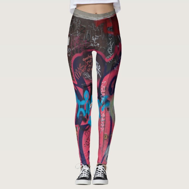 Mångfärgad grafittidamasker leggings (Framsida)