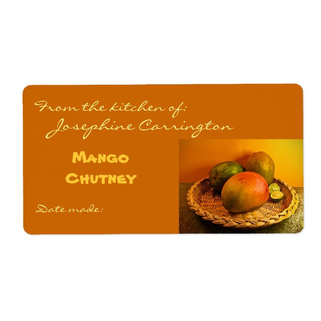 Mango Chutney Canning Labels Fraktsedel (Framsidan)