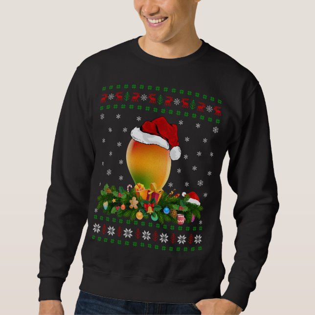Mango Fruit Älskare Julafton Santa Hat Ugly Mango  Lång Ärmad Tröja (Framsida)