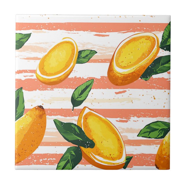 Mango Fruit Mönster med Grönt Löv Kakelplatta (Framsidan)