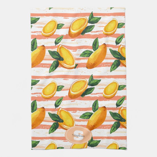 Mango Fruit Mönster med Grönt Löv Kökshandduk (Vertikal)