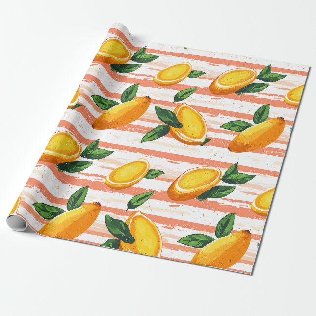 Mango Fruit Mönster med Grönt Löv Presentpapper (Utrullad)