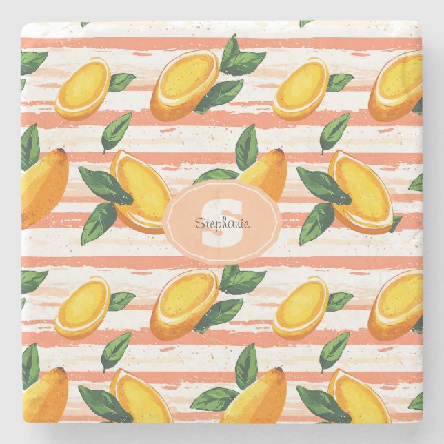 Mango Fruit Mönster med Grönt Löv Stenunderlägg (Framsidan)