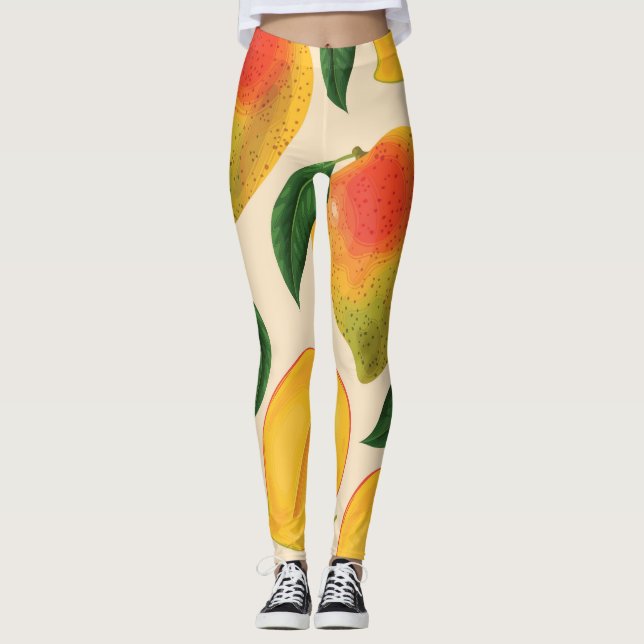 Mango Fruit Seamless Mönster Leggings (Framsida)