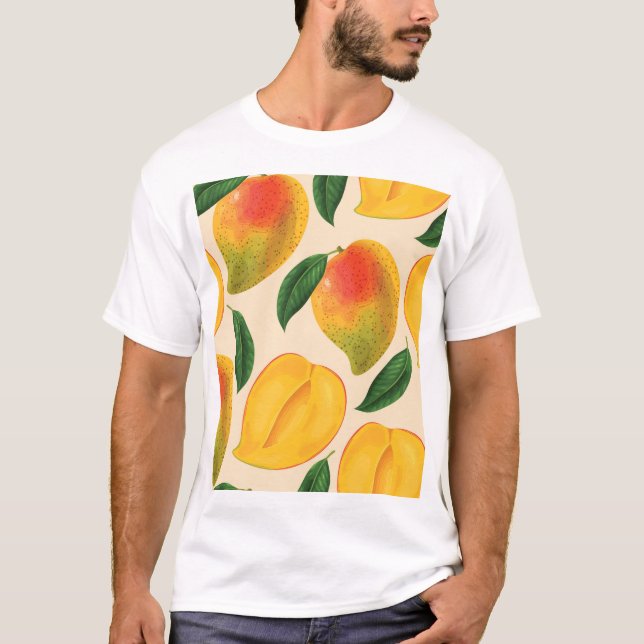 Mango Fruit Seamless Mönster T Shirt (Framsida)