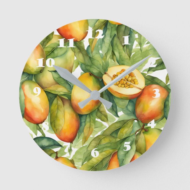 Mango Frukter och blad  Rund Klocka (Framsida)