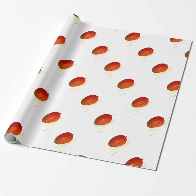 Mango-frukts vattenfärg Livsmedel tropiska exotisk Presentpapper (Utrullad)