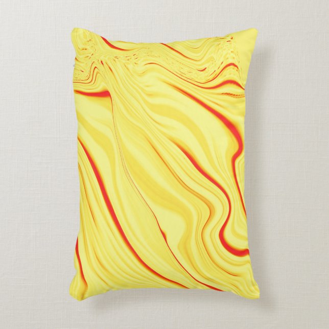 Mango-kräm, med böjt rött eller korallinje prydnadskudde (Framsidan(Vertikal))