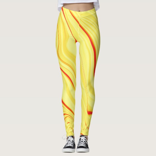 Mango kräm med rött eller koralt böjt slaganfall leggings (Framsida)