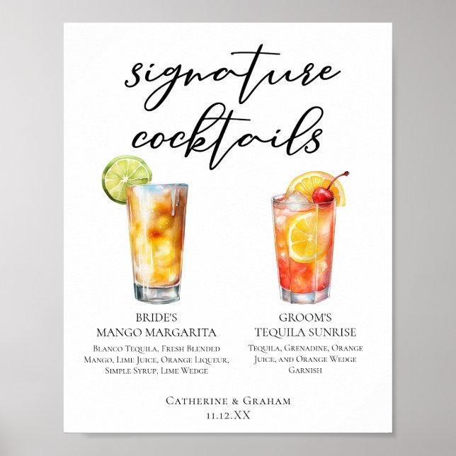 Mango Margarita Tequila Sunrise Cocktailmeny Poster (Framsidan)