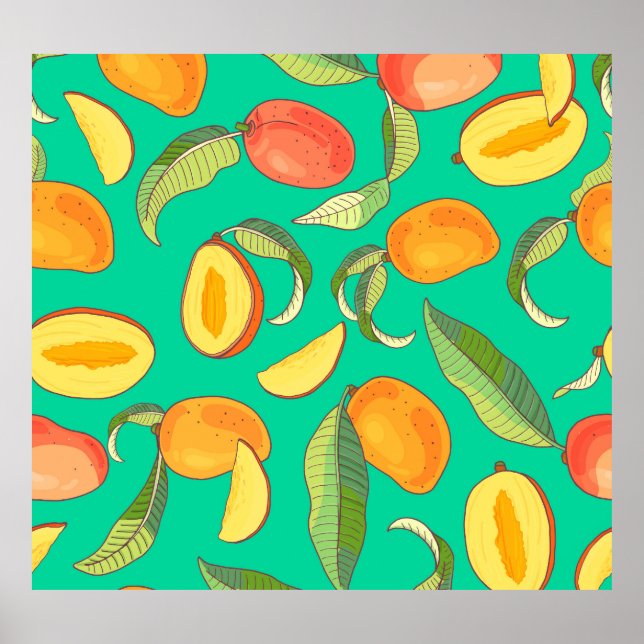 Mango Medley: Tropical Fruit Mönster Poster (Framsidan)