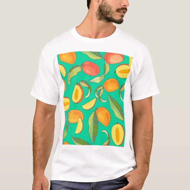 Mango Medley: Tropical Fruit Mönster T Shirt (Framsida)