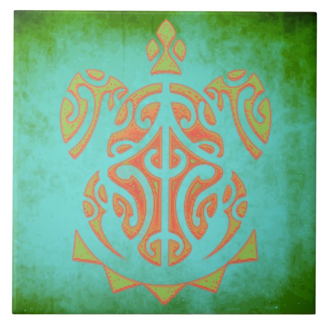 Mango och Lime Polynesian Turtle Kakelplatta (Framsidan)