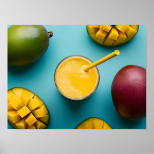 Mango Smoothie på vit bakgrund Poster