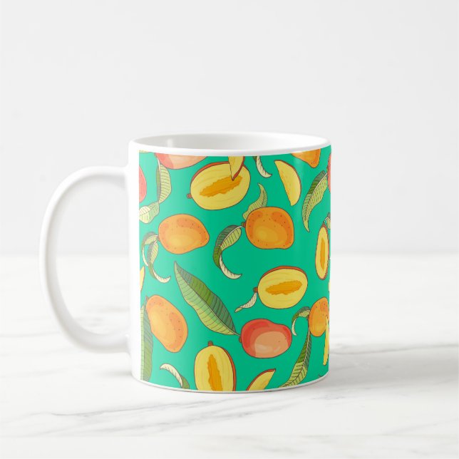 Mango. Sömlös mönster med gult och röd tropik Kaffemugg (Vänster)