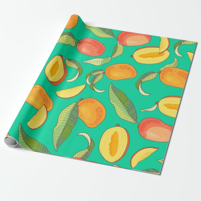Mango. Sömlös mönster med gult och röd tropik Presentpapper (Utrullad)