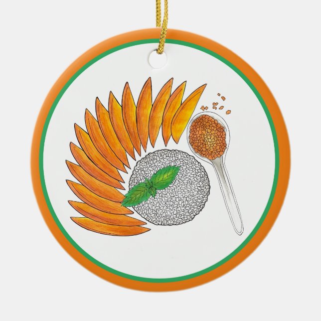 Mango Sticky Ris Dessert Thai Food Cuisine Julgransprydnad Keramik (Framsidan)