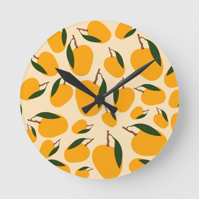 Mango Summer Fruit Mönster Kitchen Decor Rund Klocka (Framsida)