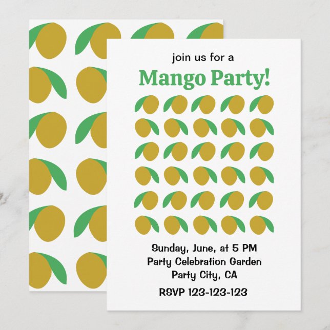 Mango Tropical Fruit Sommar Party Inbjudningar (Fram/baksida)