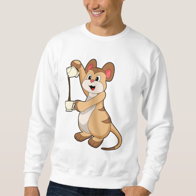 Mangoost met koffiepot & koffie.PNG Lång Ärmad Tröja (Framsida)