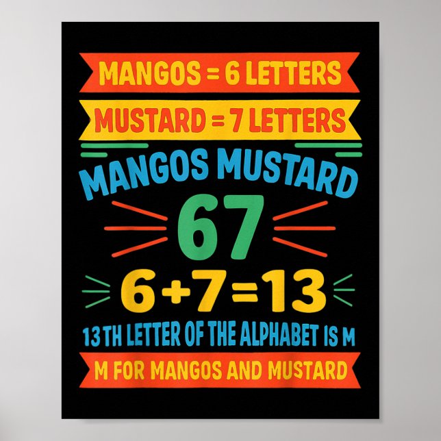 Mangos Mustard 67 Tee Funny Alphabet Code M Meme F Poster (Framsidan)