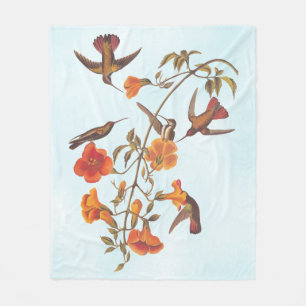 Mangrove Hummingbird with Orange Trumpet Flowers Fleecefilt