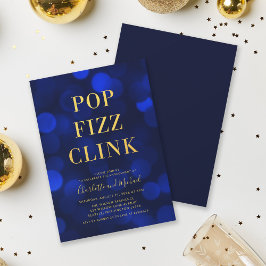 Mångsidig Blue Bokeh Guld Pop Fizz Clink Party Inbjudningar