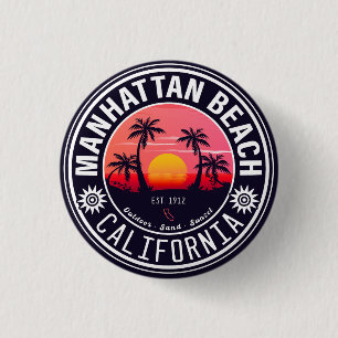 Manhattan Beach Ca Retro Sunset Handflatan Träd 60 Knapp